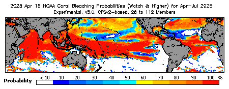 Current Bleaching Heat Stress Outlook Probability - Watch and higher