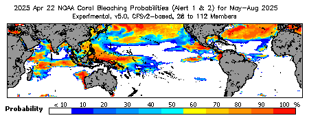 Current Bleaching Heat Stress Outlook Probability - Alert Levels 1 and 2