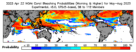 Current Bleaching Heat Stress Outlook Probability - Warning and higher