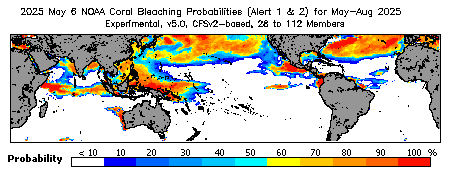 Current Bleaching Heat Stress Outlook Probability - Alert Levels 1 and 2
