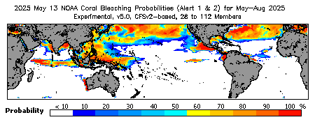 Current Bleaching Heat Stress Outlook Probability - Alert Levels 1 and 2