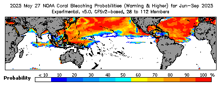 Current Bleaching Heat Stress Outlook Probability - Warning and higher