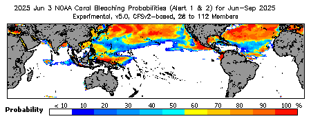 Current Bleaching Heat Stress Outlook Probability - Alert Levels 1 and 2