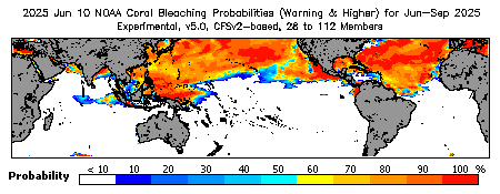 Current Bleaching Heat Stress Outlook Probability - Warning and higher
